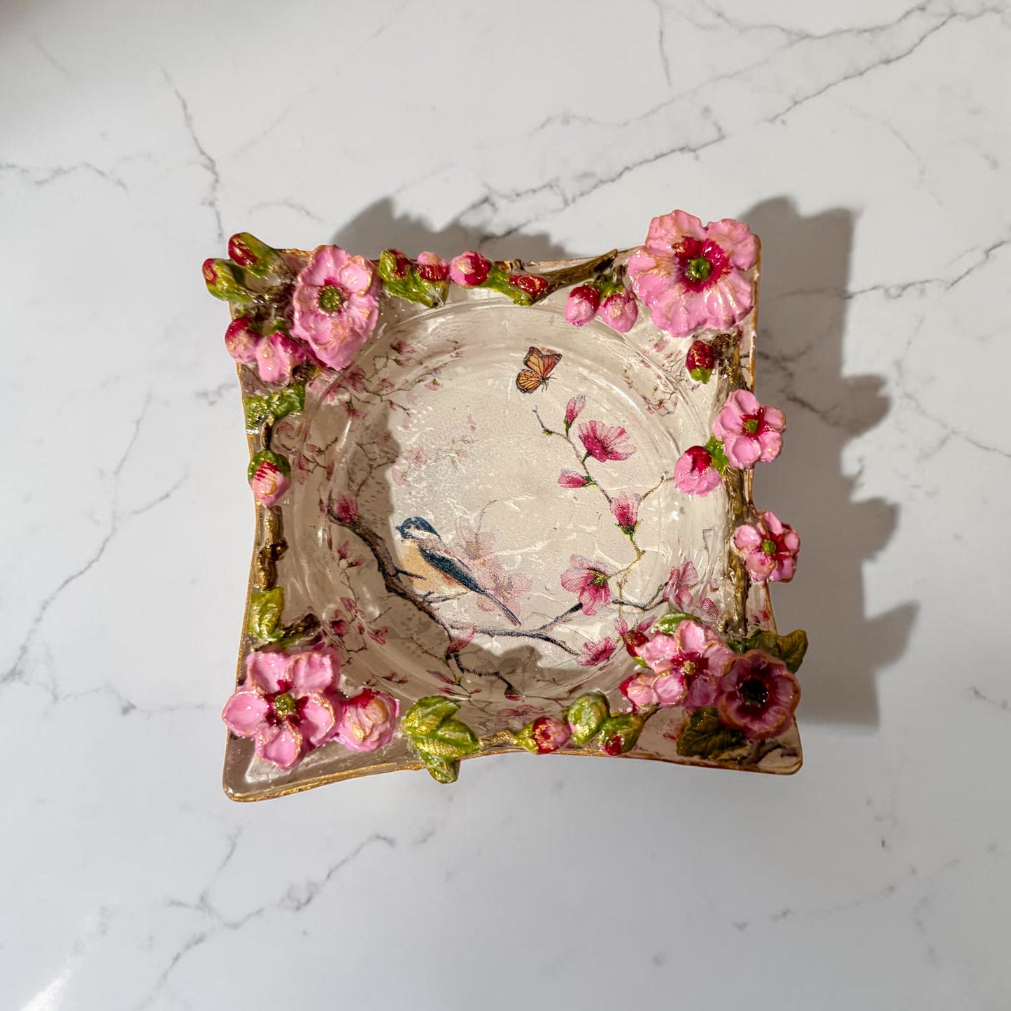 Pink Flower Trinket Bowl